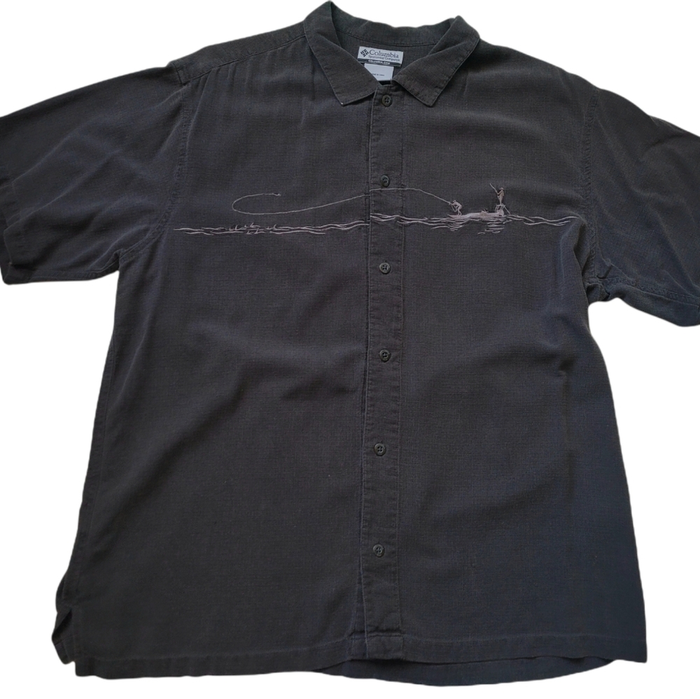 Columbia Embroidered Fishing Theme Silk